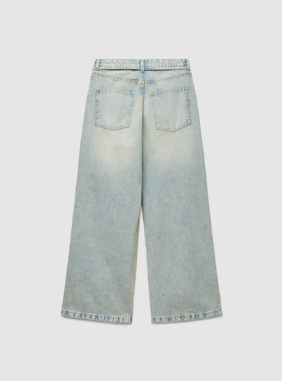 Jeans wide leg con cintura annodata