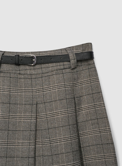 Skort plissettato fantsia quadri con cintura