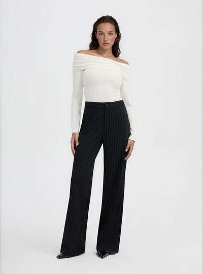 Pantaloni wide leg gessati