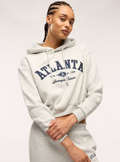 Felpa crop con cappuccio e stampa college