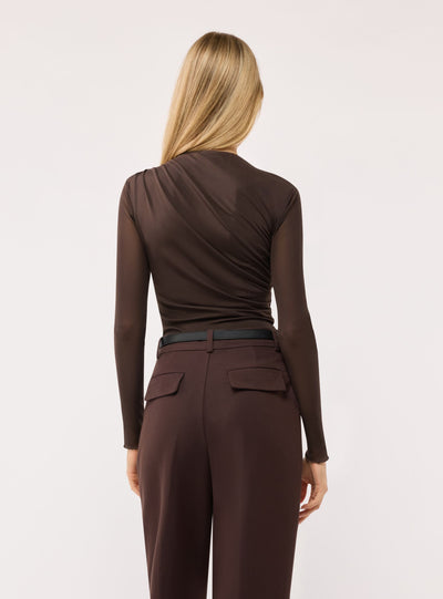 Body drappeggiato con maniche in tulle