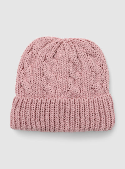 Cappellino in maglia a trecce con risvolto
