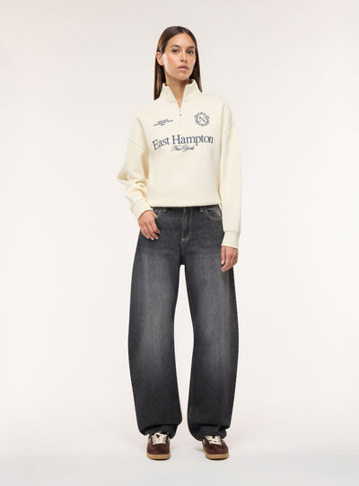 Felpa con mezza zip e ricamo college