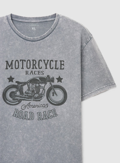 T-shirt con stampa moto effetto acid wash