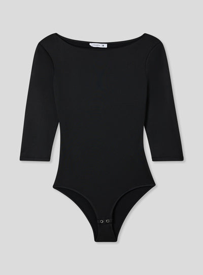 Bodysuit with a wide neckline and three-quarter sleeves