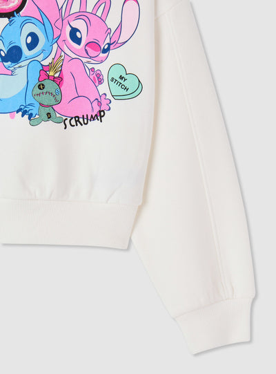 Felpa crop con stampa Stitch® e Angel®
