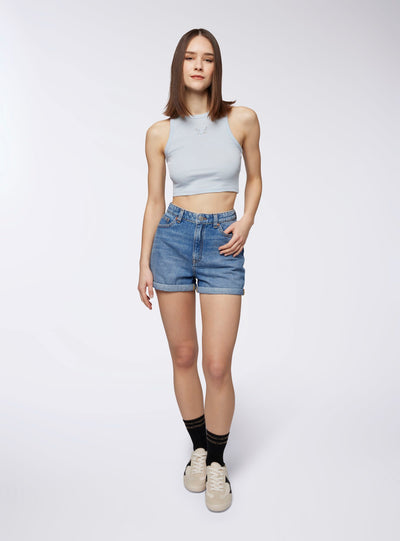 Top crop con scollo americano e ricamo cut-out