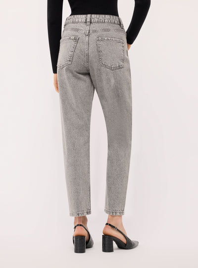 Jeans mom a vita alta a tinta unita