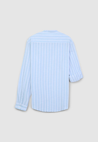 Camicia coreana a righe in misto lino