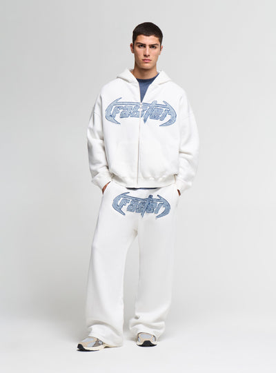 Felpa boxy con zip e cappuccio con maxi patch