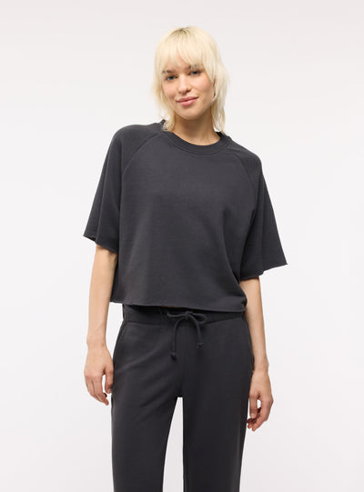 T-shirt crop boxy a tinta unita
