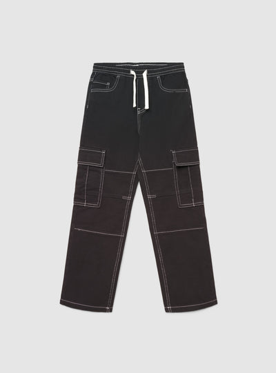 Pantaloni cargo wide leg con coulisse e cuciture a contrasto