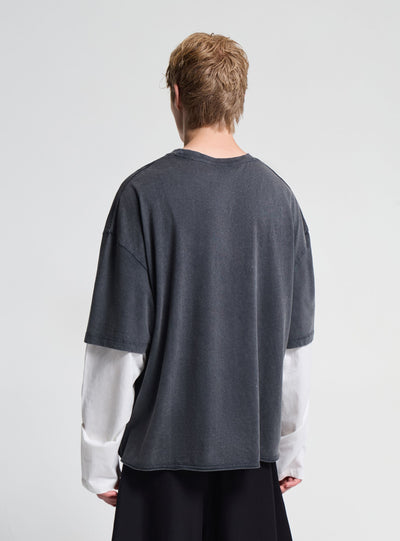 T-shirt boxy doppiata acid wash