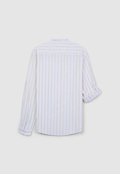 Camicia coreana a righe in misto lino