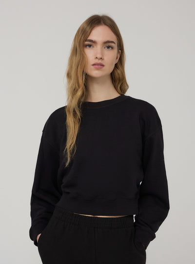 Felpa leggera crop tinta unita senza cappuccio