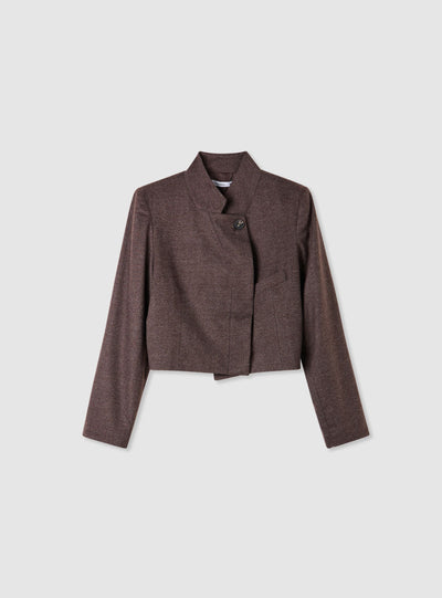 Asymmetric solid-colour crop jacket