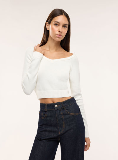 Maglia crop con scollo a V e spalle scoperte