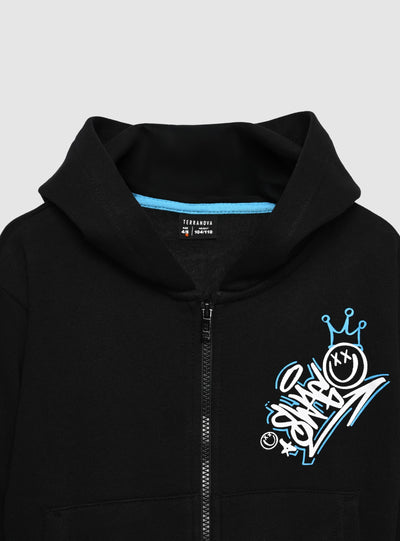 Felpa con cappuccio e zip con stampa orso