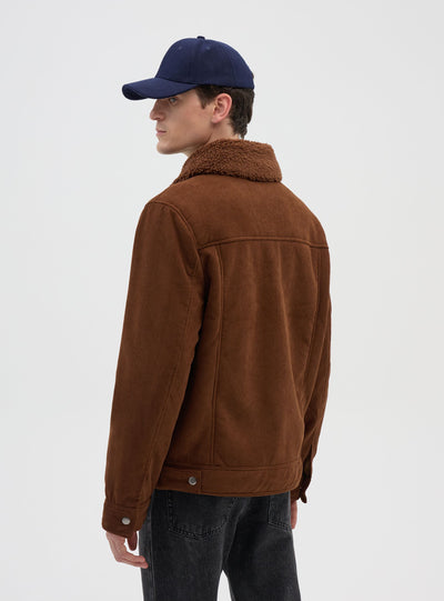 Corduroy jacket with shearling-effect collar