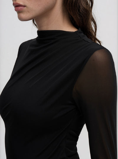 Body drappeggiato con maniche in tulle