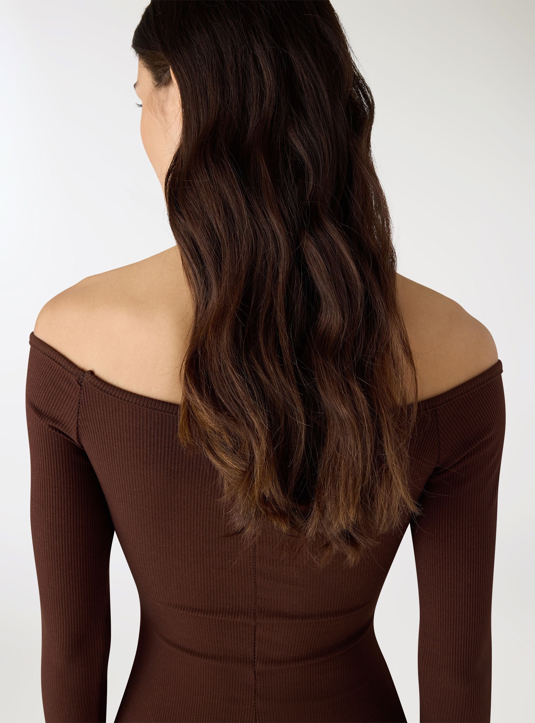 Long dress with off-the-shoulder solid colour design - Terranova Long dress with off-the-shoulder solid colour design - Terranova
