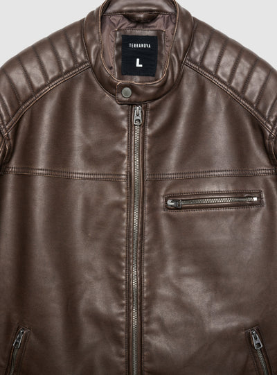 Giacca biker effetto pelle con collo coreano