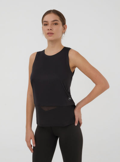 Canotta sportiva con tulle semitrasparente