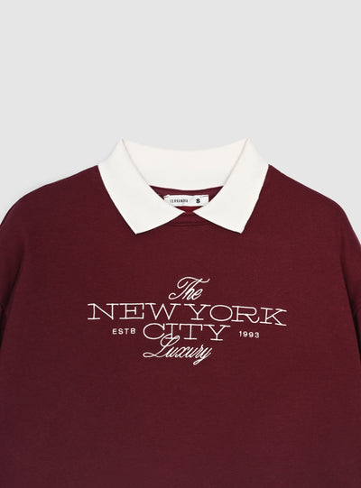 Felpa crop con colletto e stampa college