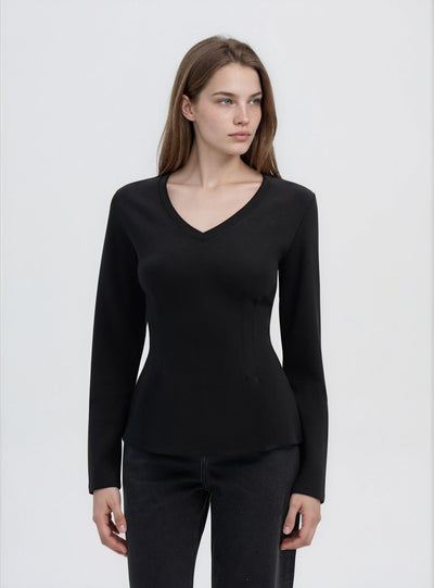 T-shirt a maniche lunghe con scollo a V