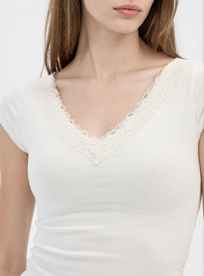 T-shirt con inserto in pizzo