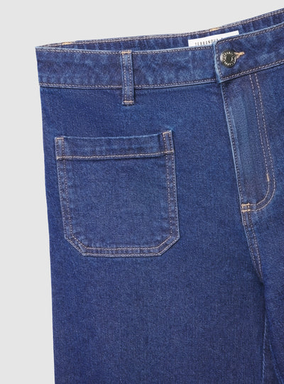 Jeans wide leg con tasche applicate
