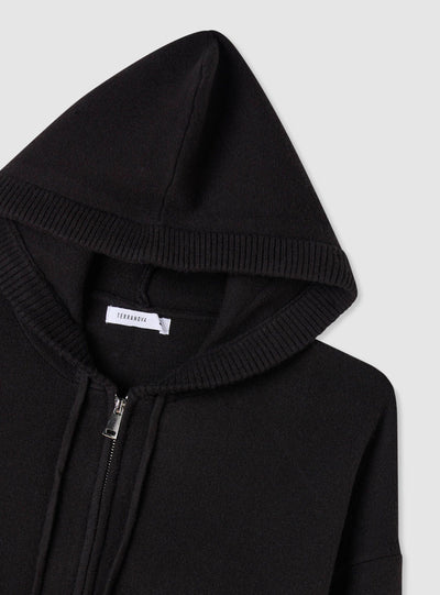 Cardigan corto con cappuccio e zip
