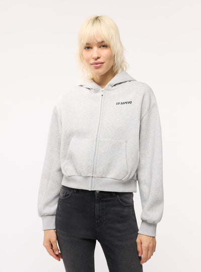 Felpa crop con cappuccio e zip con scritte