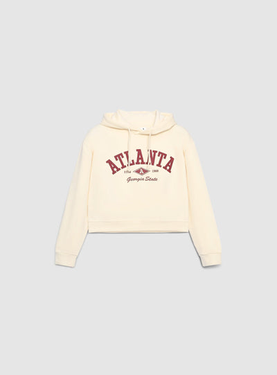 Felpa crop con cappuccio e stampa college