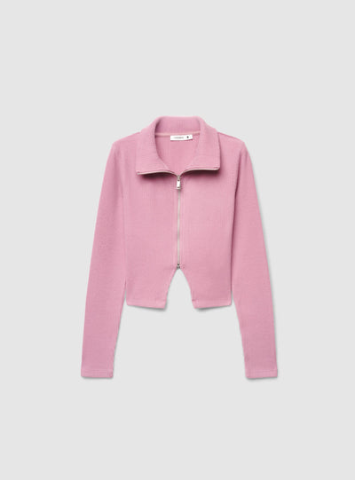 T-shirt crop a costine con zip