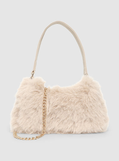 Borsa a spalla con catena e effetto pelo