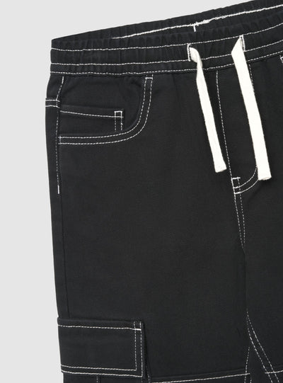 Pantaloni cargo wide leg con coulisse e cuciture a contrasto