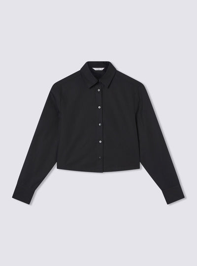 Camicia crop tinta unita in popeline