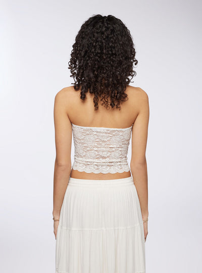 Top crop a fascia in pizzo semitrasparente