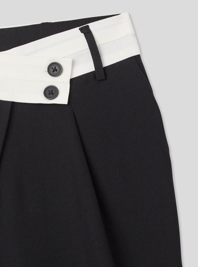 Pantaloni wide leg con fascia a contrasto in vita