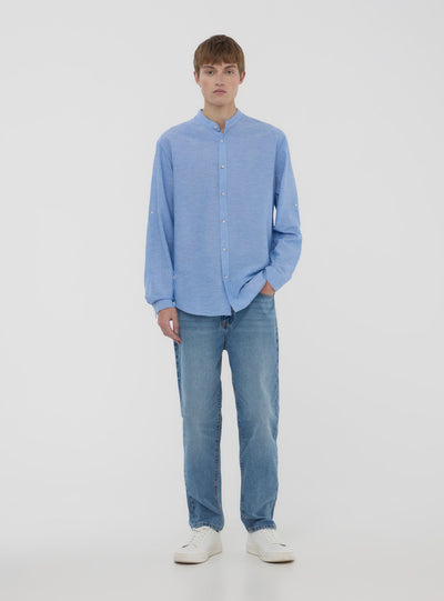 Camicia coreana melange in misto lino