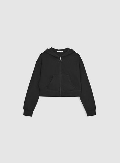 Felpa crop con zip e cappuccio