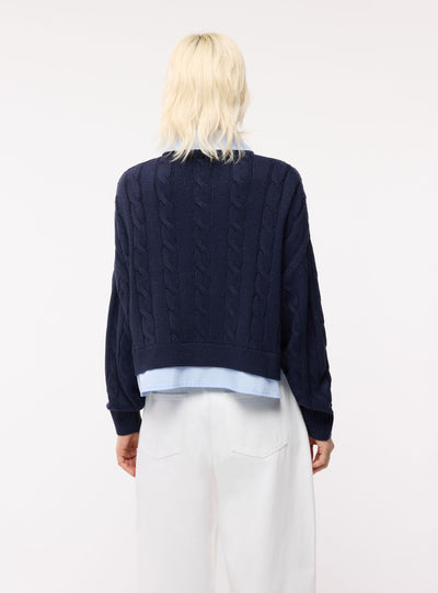 Maglia con trecce e collo camicia