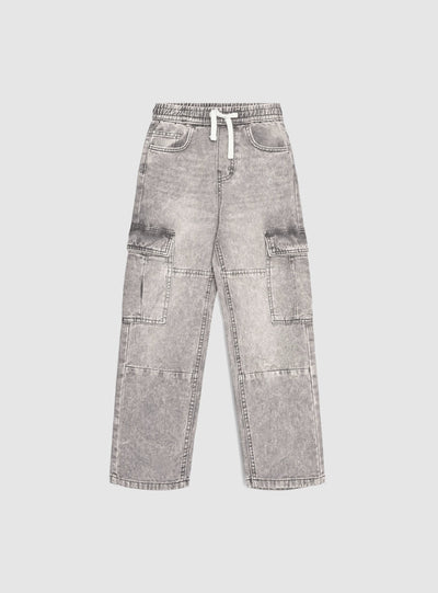 Jeans cargo wide leg con coulisse