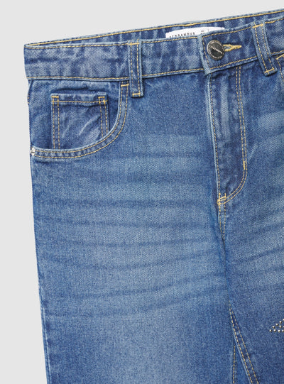 Jeans wide leg con stelle strass