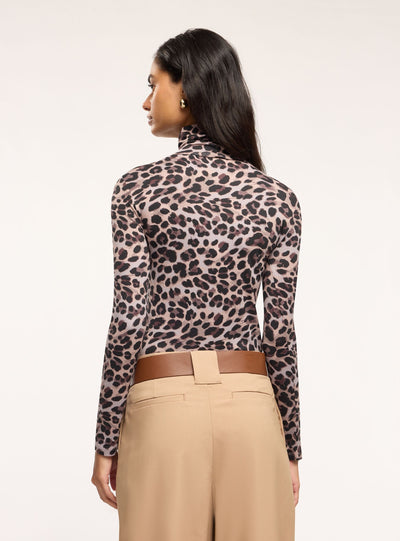 T-shirt manica lunga con stampa animalier e collo alto