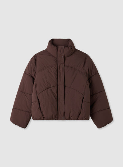 Short padded jacket with high collar