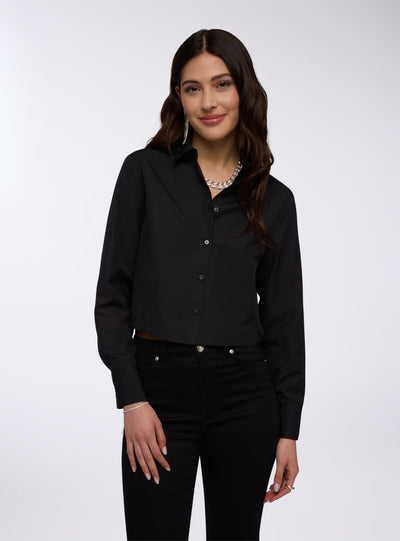 Camicia crop tinta unita in popeline