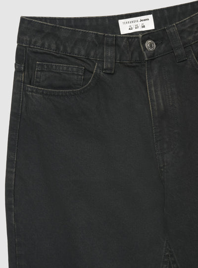 Jeans mom a vita alta tinta unita