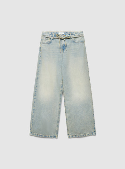 Jeans wide leg con cintura annodata